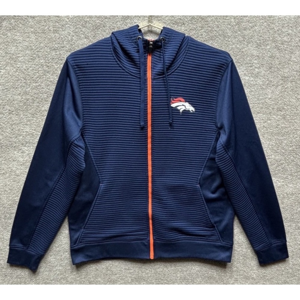 Denver Broncos Hoodie Medium Blue Full Zip NFL Team Apparel Ribbed Sweatshirt